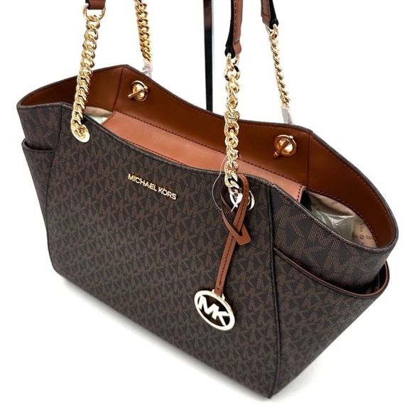Michael Kors Large Jet Set Travel Chain Shoulder Bag & Double Zip Wallet Brown - Picture 6 of 15